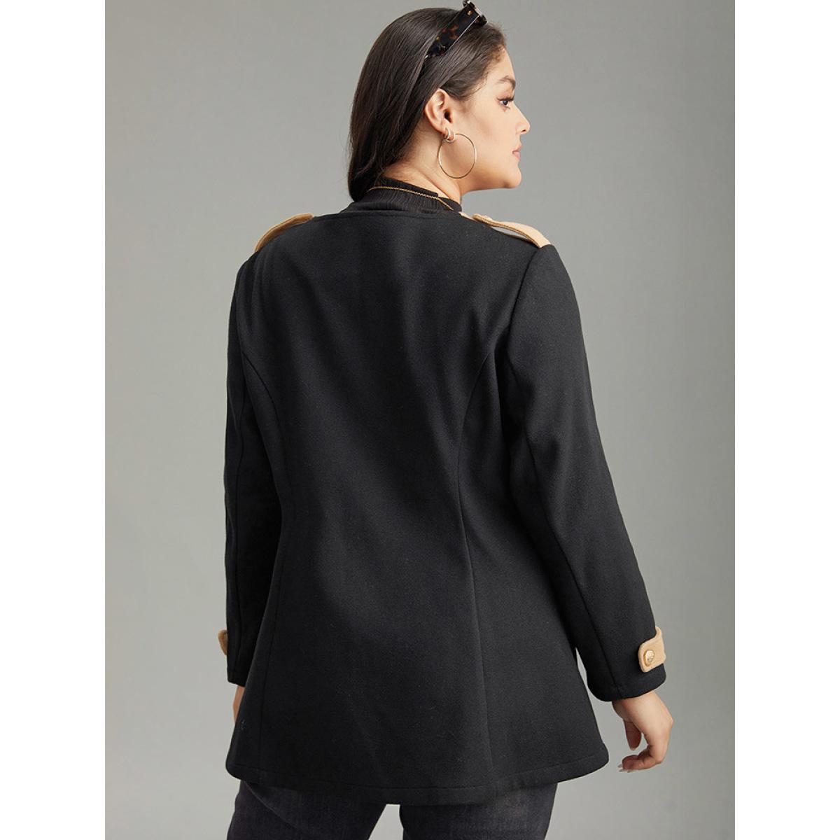 Plus Size Lapel Collar Patchwork Double Breasted Pocket Coat Women Black Casual Contrast Ladies Dailywear Winter Coats BloomChic 18-20/2X Product Image
