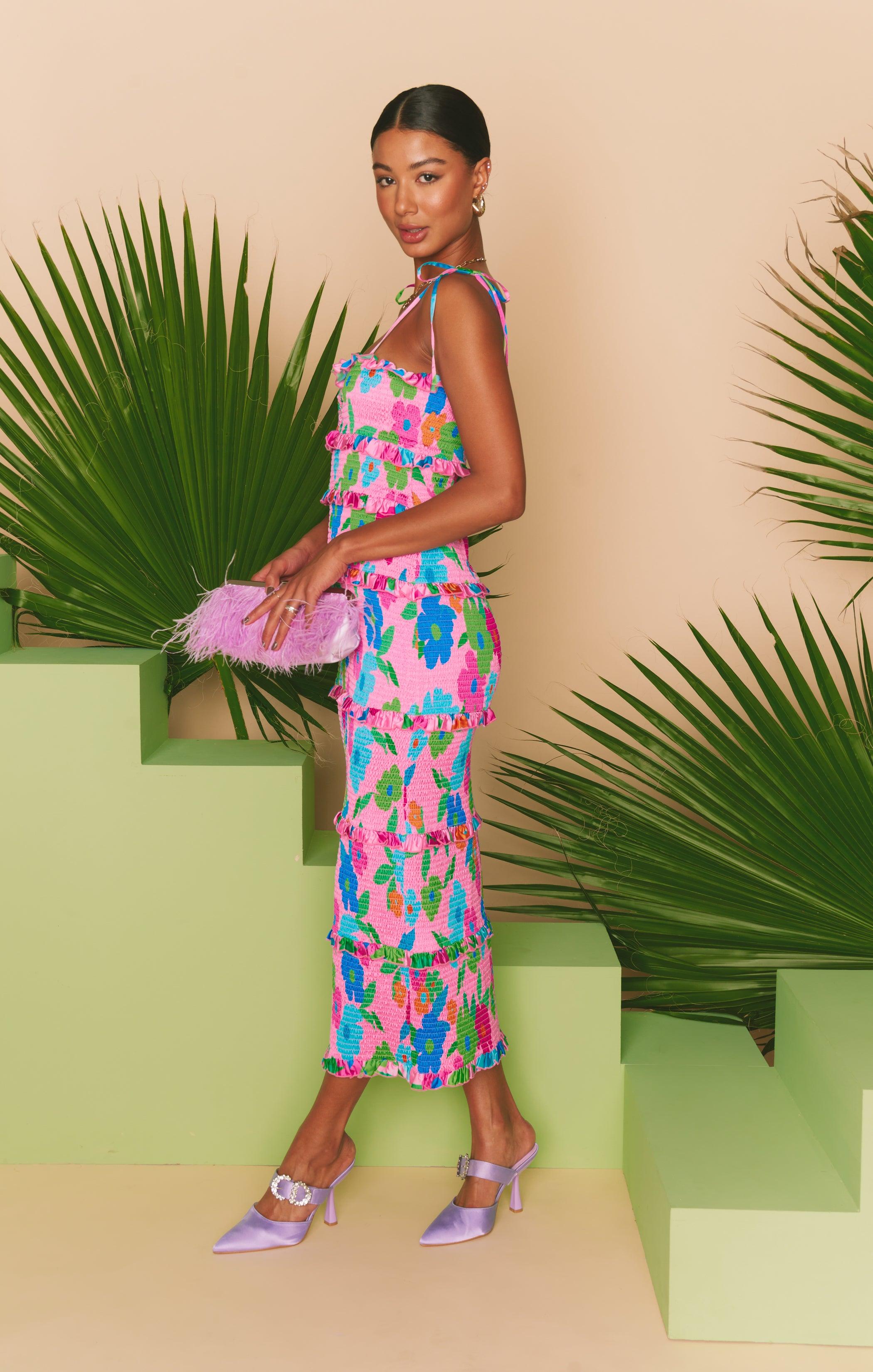 Stella Smocked Dress ~ Pink Piccadilly Floral Product Image