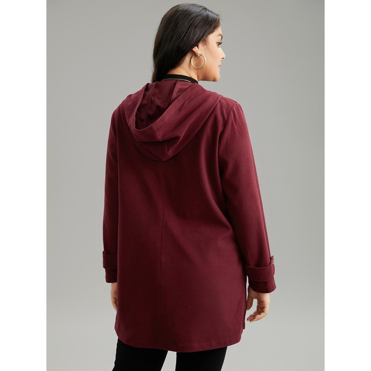 Plus Size Plain Duffle Button Pocket Hooded Coat Women Burgundy Casual Contrast Ladies Dailywear Winter Coats BloomChic 10/M Product Image