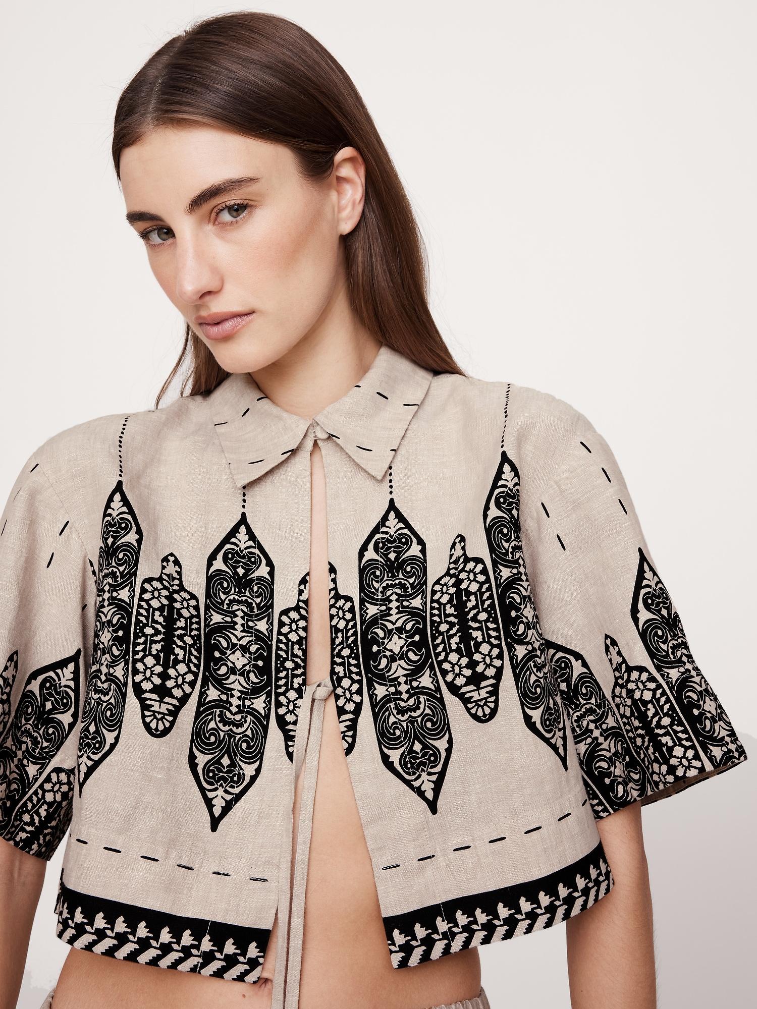 Linen Tie-Front Cropped Shirt Product Image