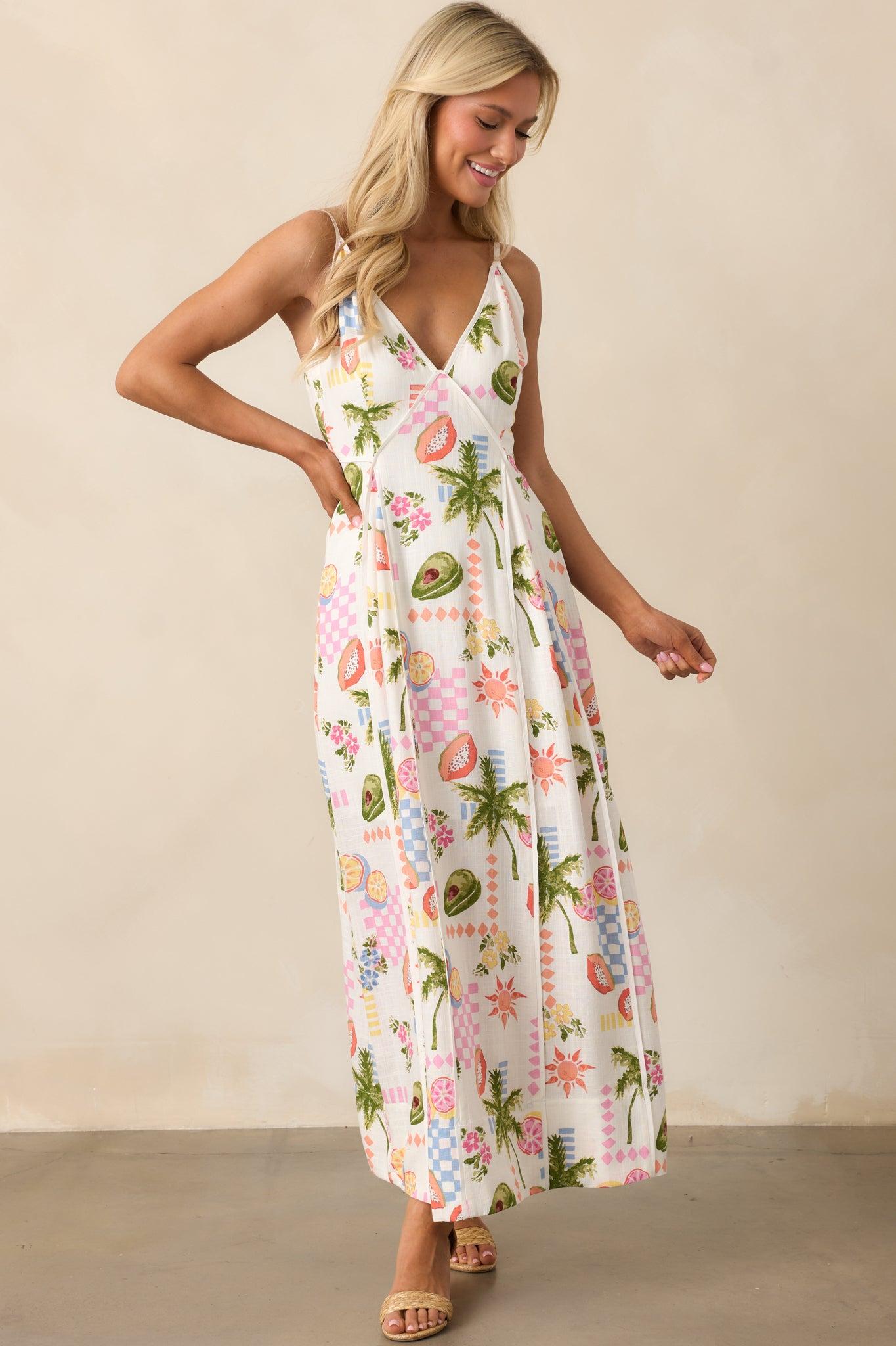 MINKPINK Gracie Ivory Fruity Floral Panel Midi Dress Product Image