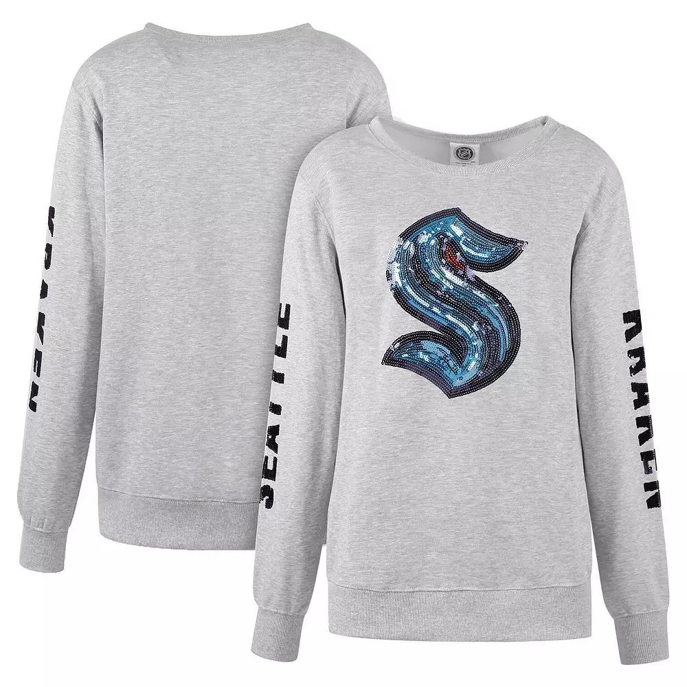 Women's Cuce Heather Gray Seattle Kraken Sequin Pullover Sweatshirt, Size: Small, Krk Grey Product Image