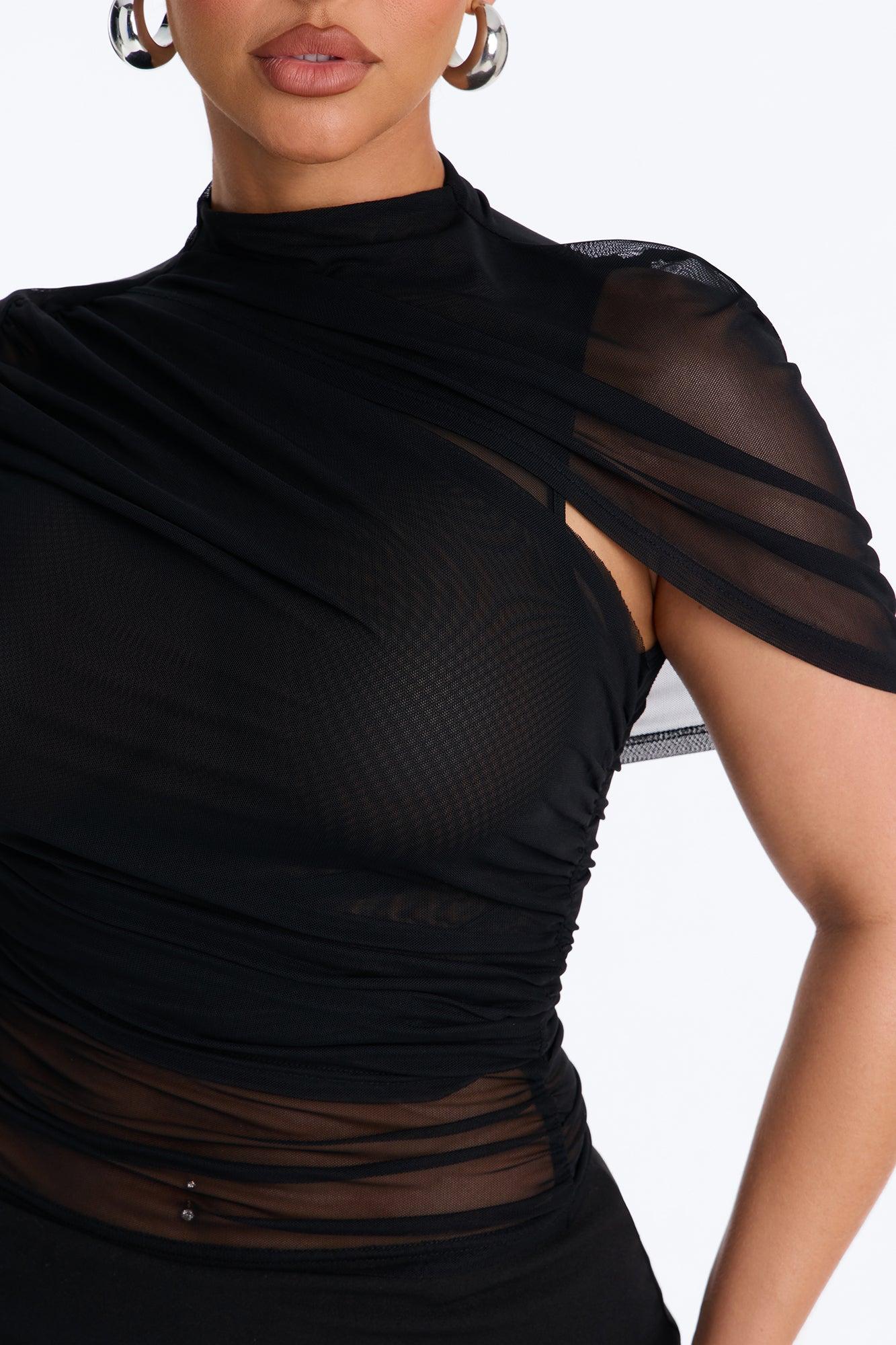 Kendall Mesh Mock Neck Short Sleeve Top - Black Female Product Image