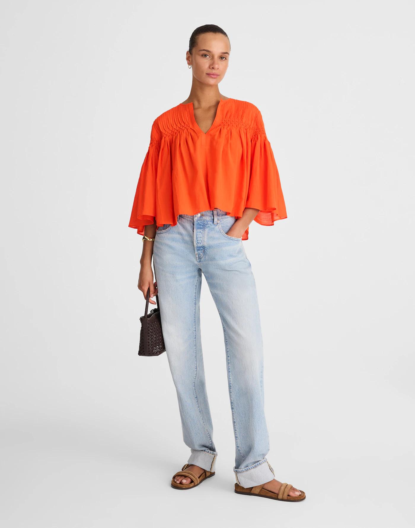 Pintucked Flutter-Sleeve Top Product Image