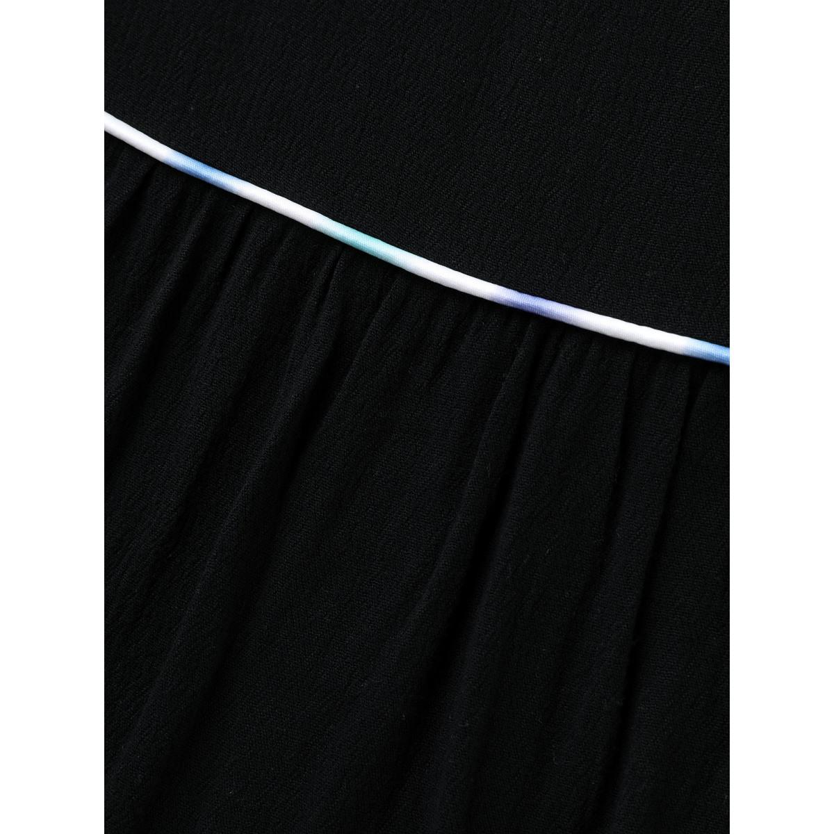 Plus Size Black Textured Color Contrast Tassels Blouse Women Short sleeve Flat collar with V-notch Everyday-Casual Blouses BloomChic 18-20/2X Product Image