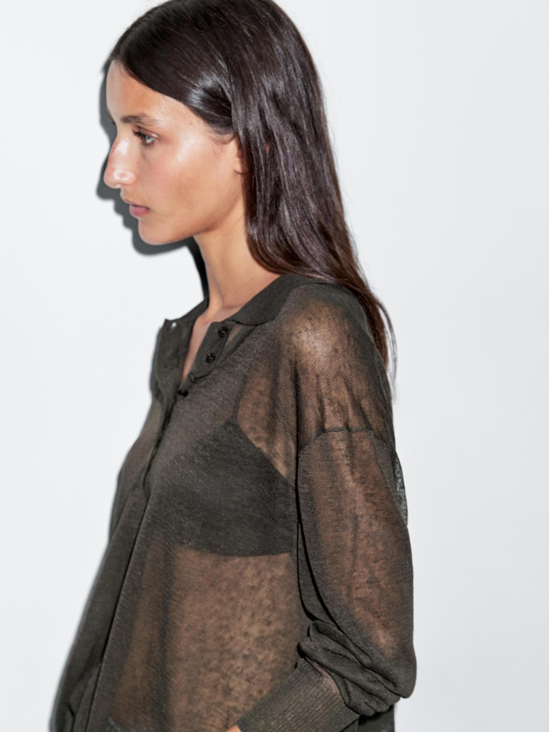 Linen blend semi-sheer knit sweater Product Image