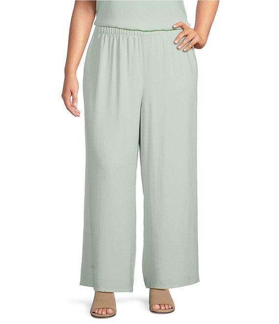 Eileen Fisher Plus Size Silk Georgette Crepe Wide-Leg Pull-On Ankle Pants Product Image