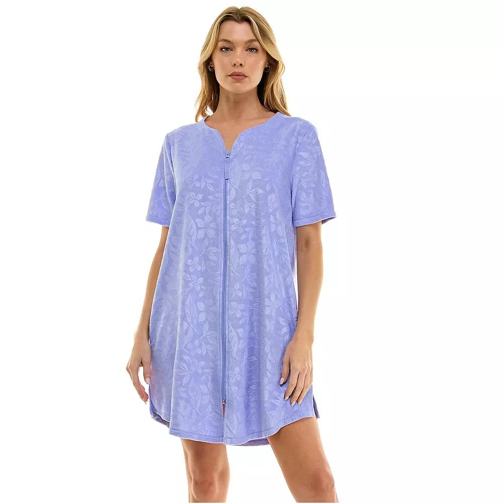 Women's Croft & Barrow® Embossed Honey Knit Terry Zip Robe, Size: Large, Cici Smp Trop Pruple Product Image