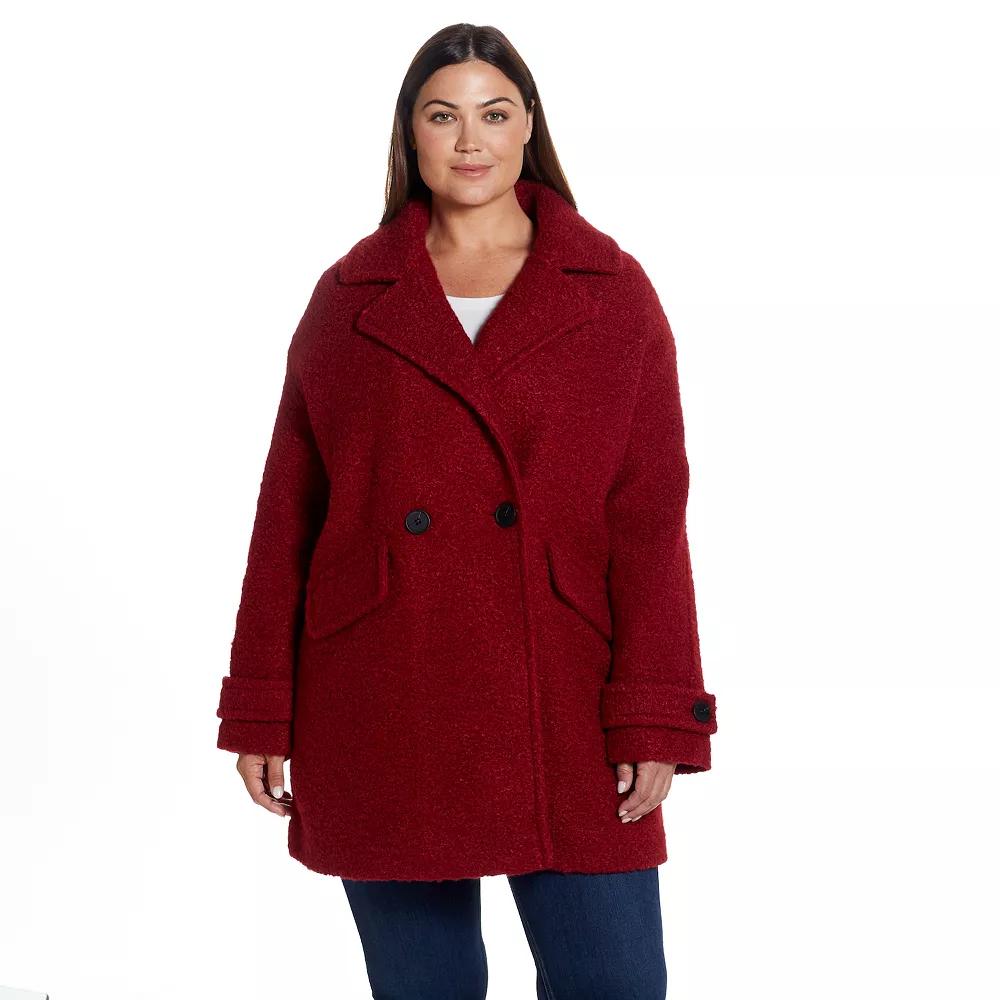 Plus Size Weathercast Double Breasted Boucle Peacoat, Women's, Size: 2XL, Red Product Image