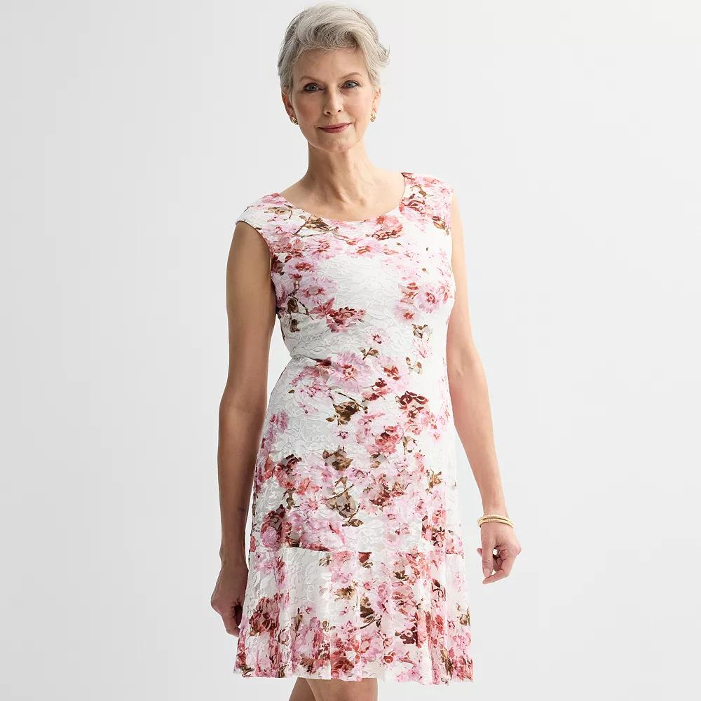 Women's Studio Connection Lace Flounce Dress, Size: 4, Pink Floral Product Image