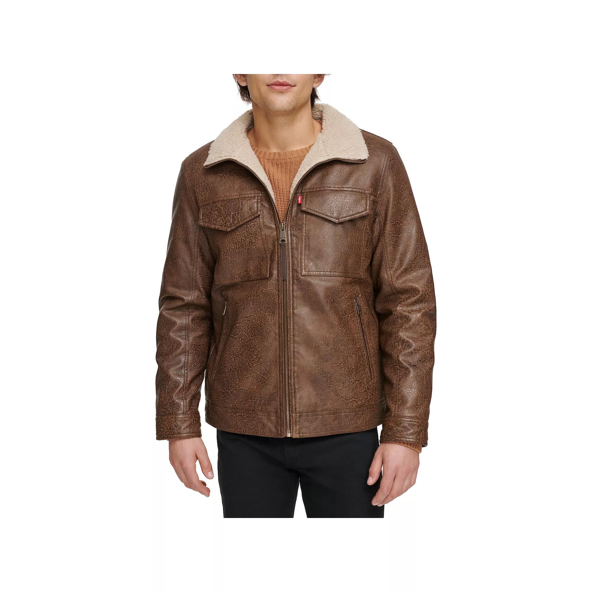 Mens Levis Faux Leather Sherpa-Lined Trucker Jacket Product Image