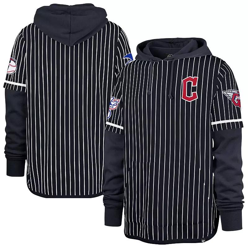 Men's '47 Navy Cleveland Guardians Pinstripe Double Header Pullover Hoodie,  Product Image