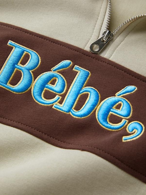 Color Block Splice Letter Embroidery Print Sweatshirt Product Image