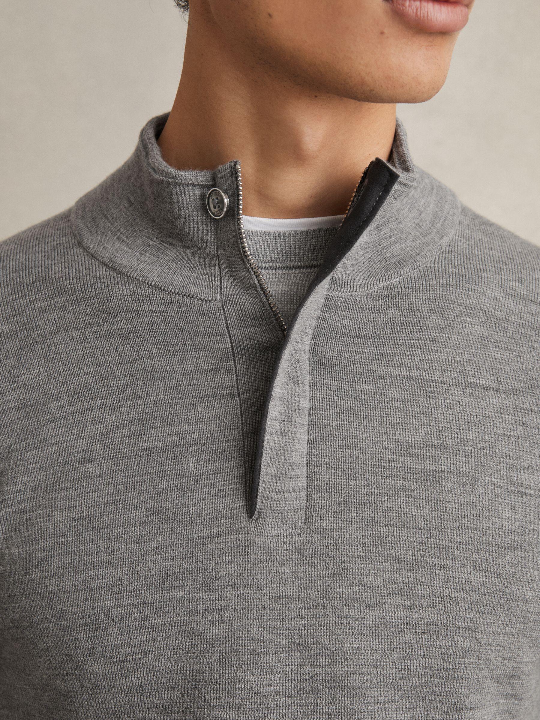 Merino Wool Half-Zip Jumper in Warm Grey Melange Product Image