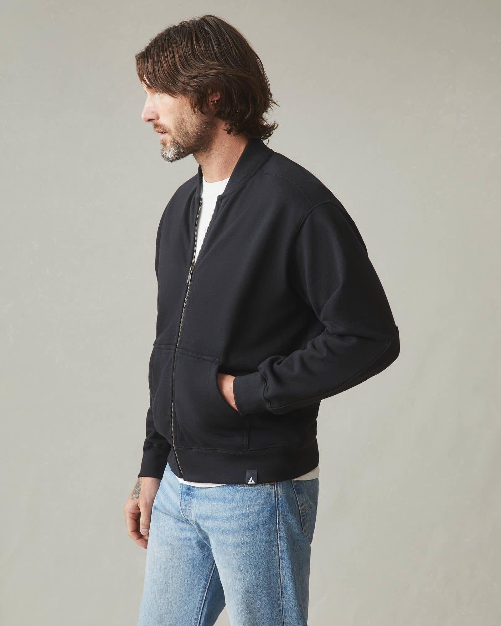 Men's Fleece Bomber Jacket - Black Male Product Image