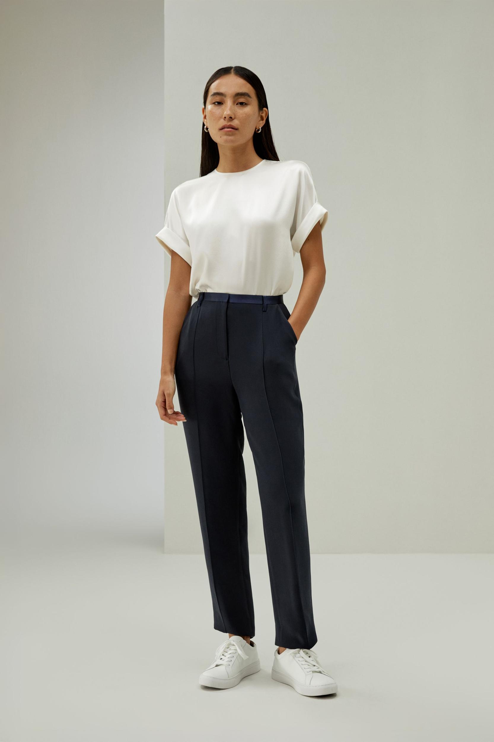 LILYSILK T Shirt Silk - Womens - Navy Blue 100 Silk - Organic Oversized Tops XS Product Image