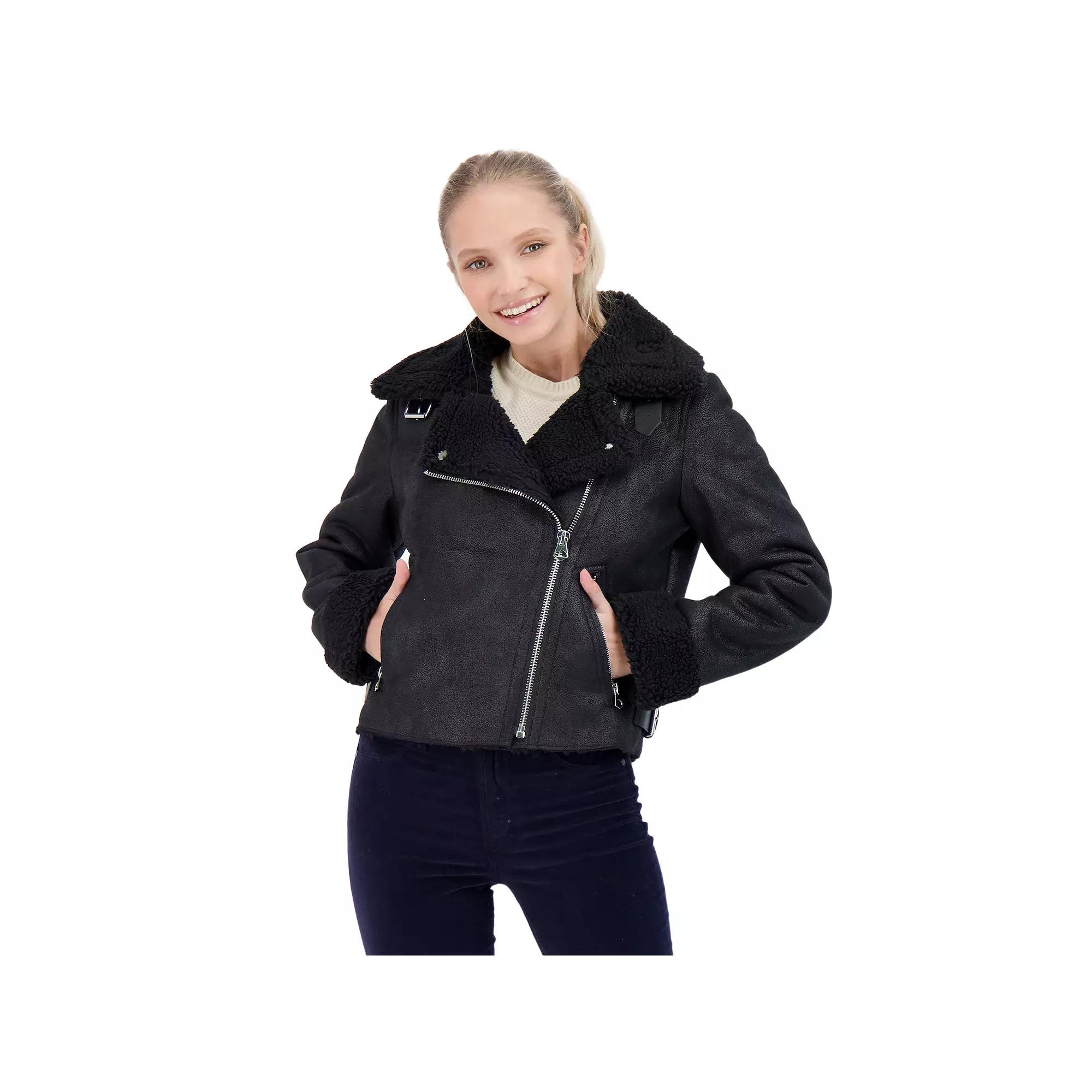 Juniors' Sebby Shearling Moto Jacket, Women's,  Product Image