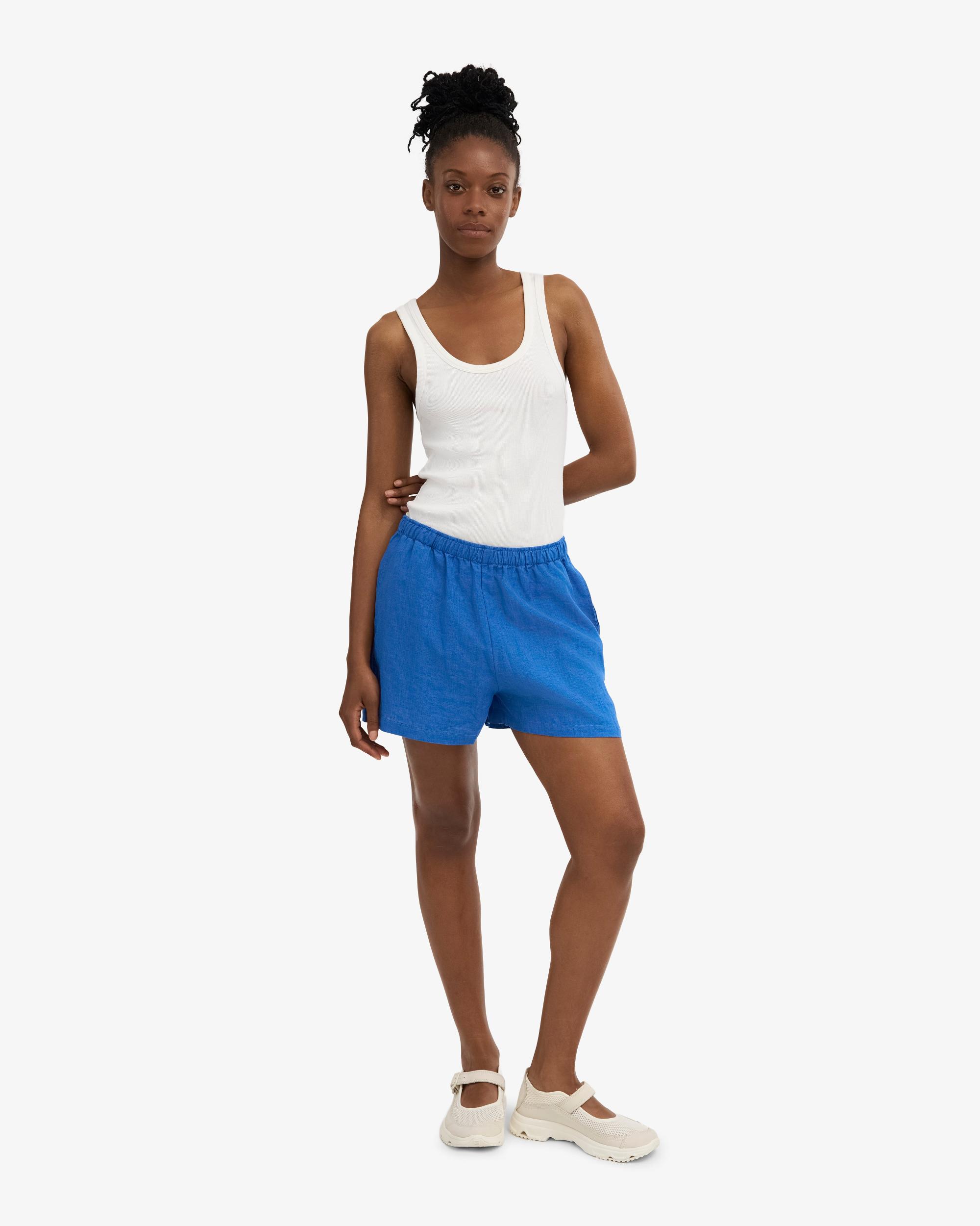 Linen Shorts - Pacific Blue Product Image
