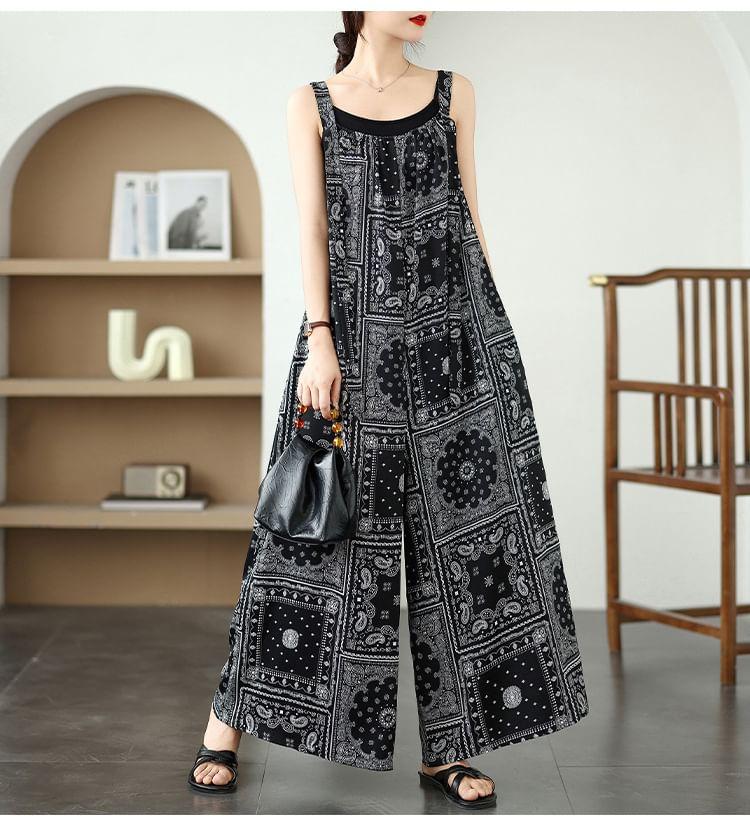 Sleeveless Pattern Wide Leg Jumpsuit Product Image