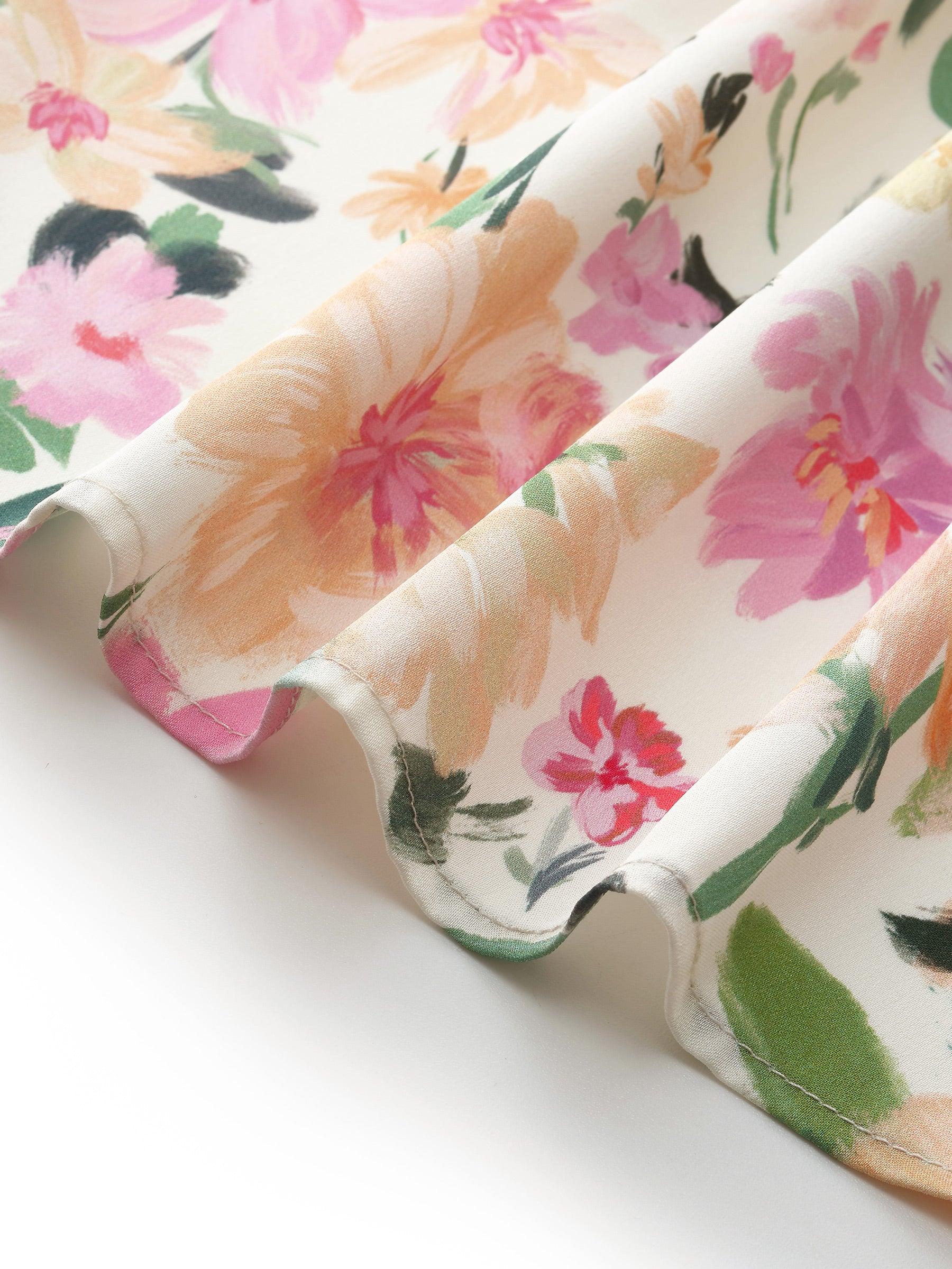 19MM Mulberry Silk Floral Print V-Neck Women Maxi Dress Product Image