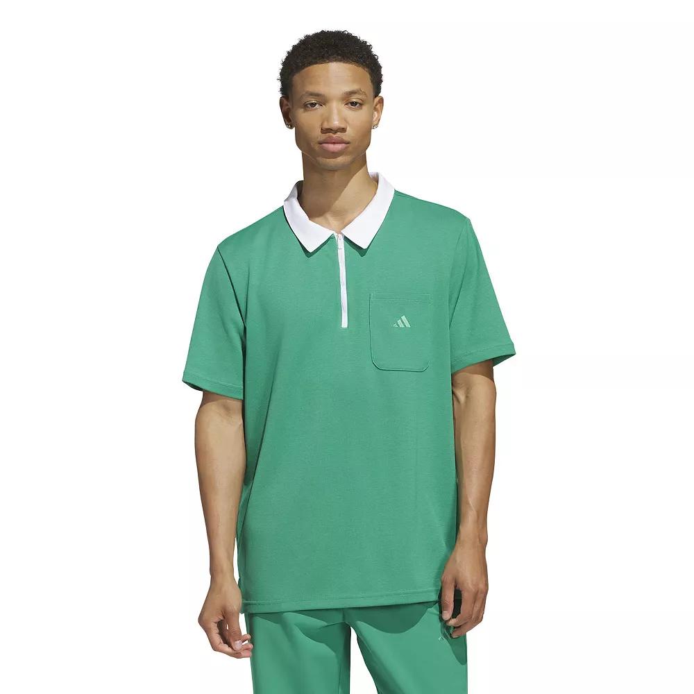 Men's adidas Essentials Quarter Zip Sportswear Polo Shirt, Size: XL, Semi Court Green Product Image