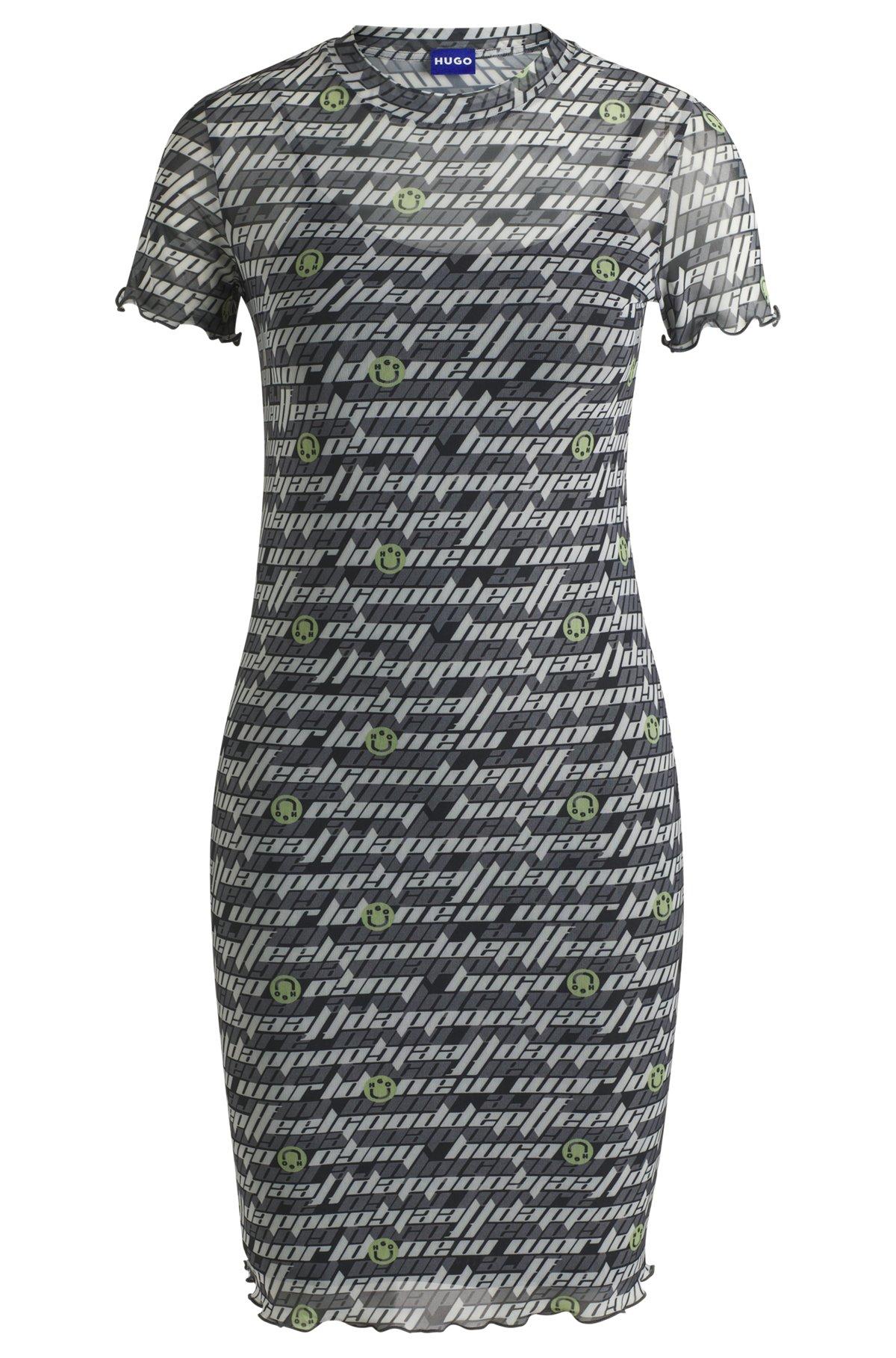 Stretch-mesh bodycon dress with digital print Product Image