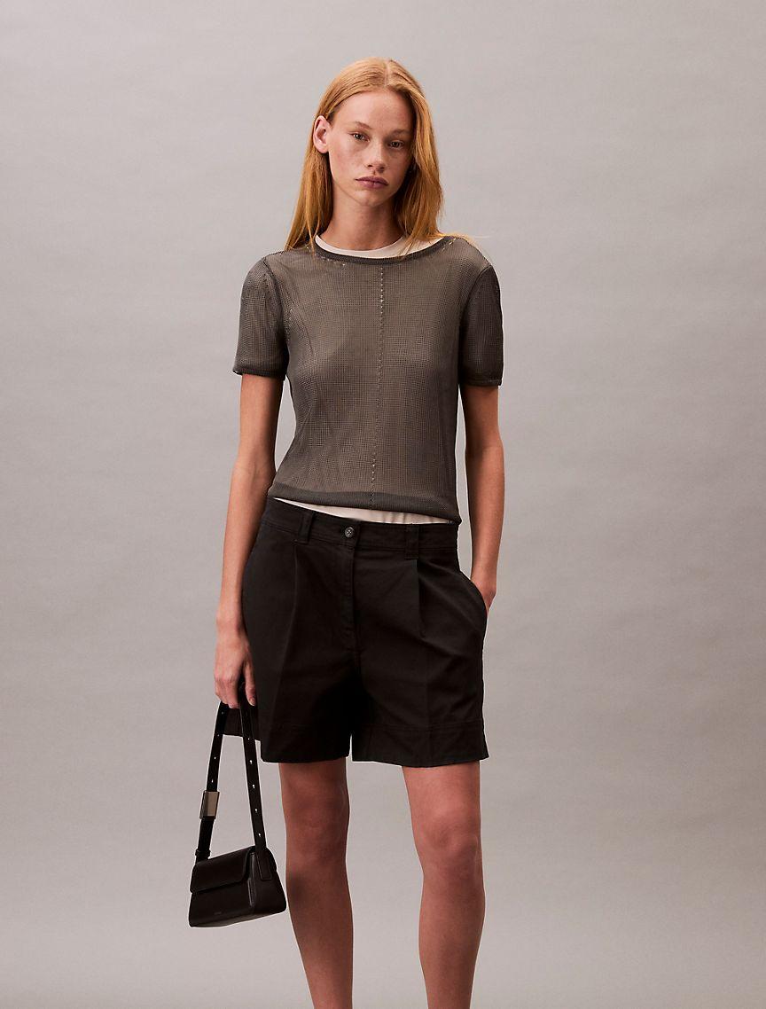 Cotton Stretch Twill Pleated Bermuda Shorts  Product Image