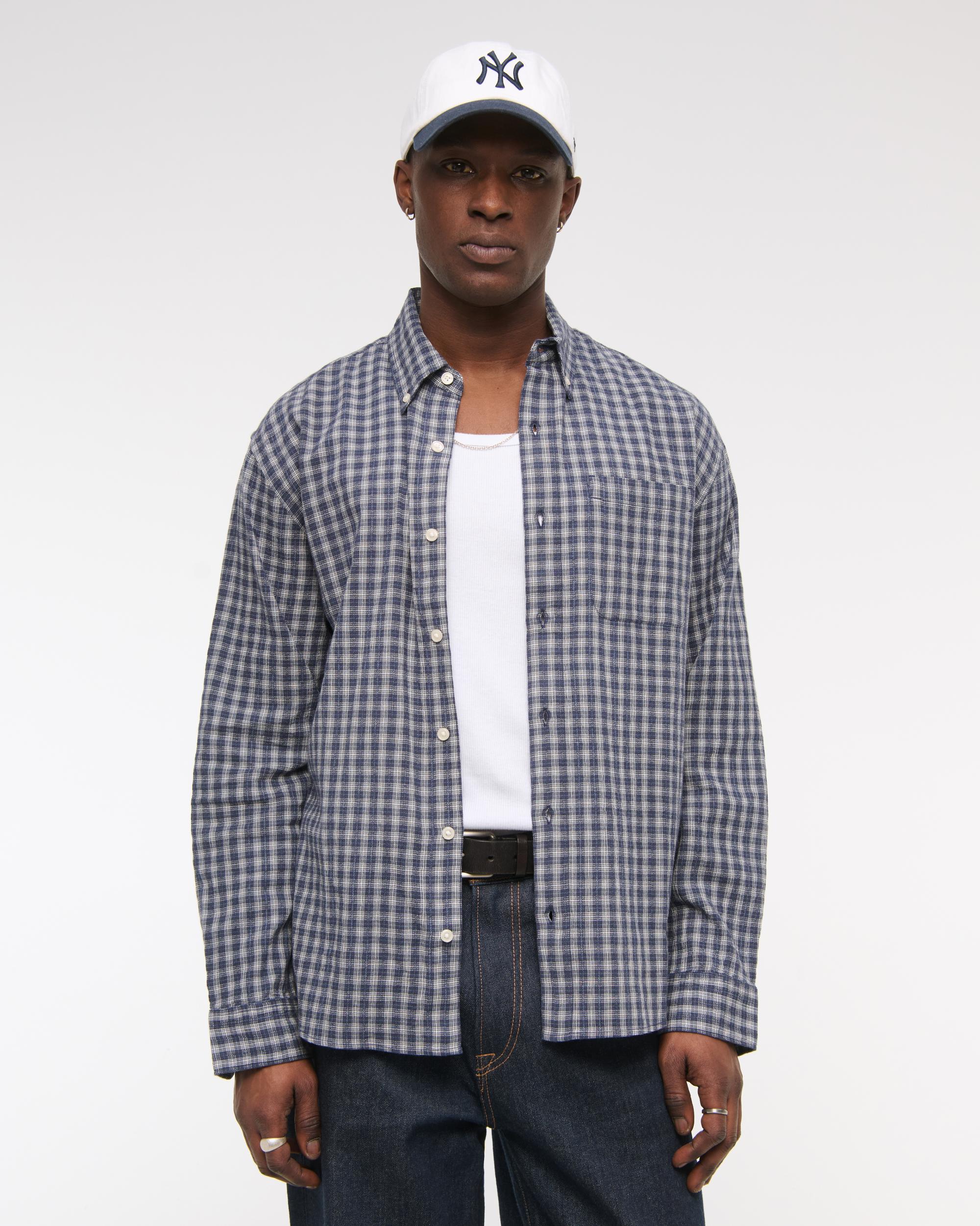 Long-Sleeve Plaid Button-Up Shirt Product Image