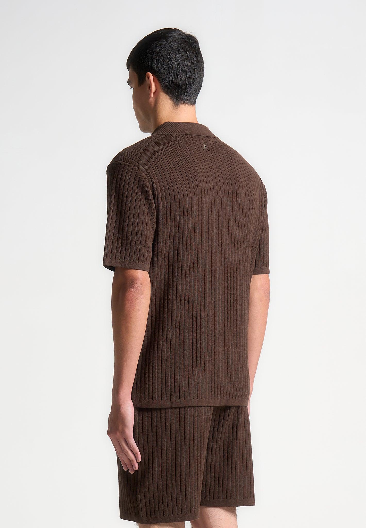Ribbed Knit Revere Shirt - Brown Male Product Image
