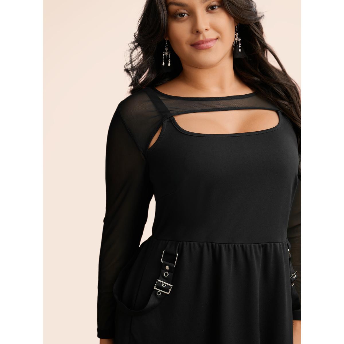 Plus Size Gothic Knit Faux Two Piece Dress Black Women Cocktail See through Party Curvy Bloomchic 18-20/2X Product Image