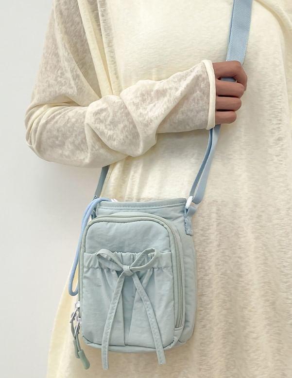 Plain Bow Accent Nylon Crossbody Bag Product Image