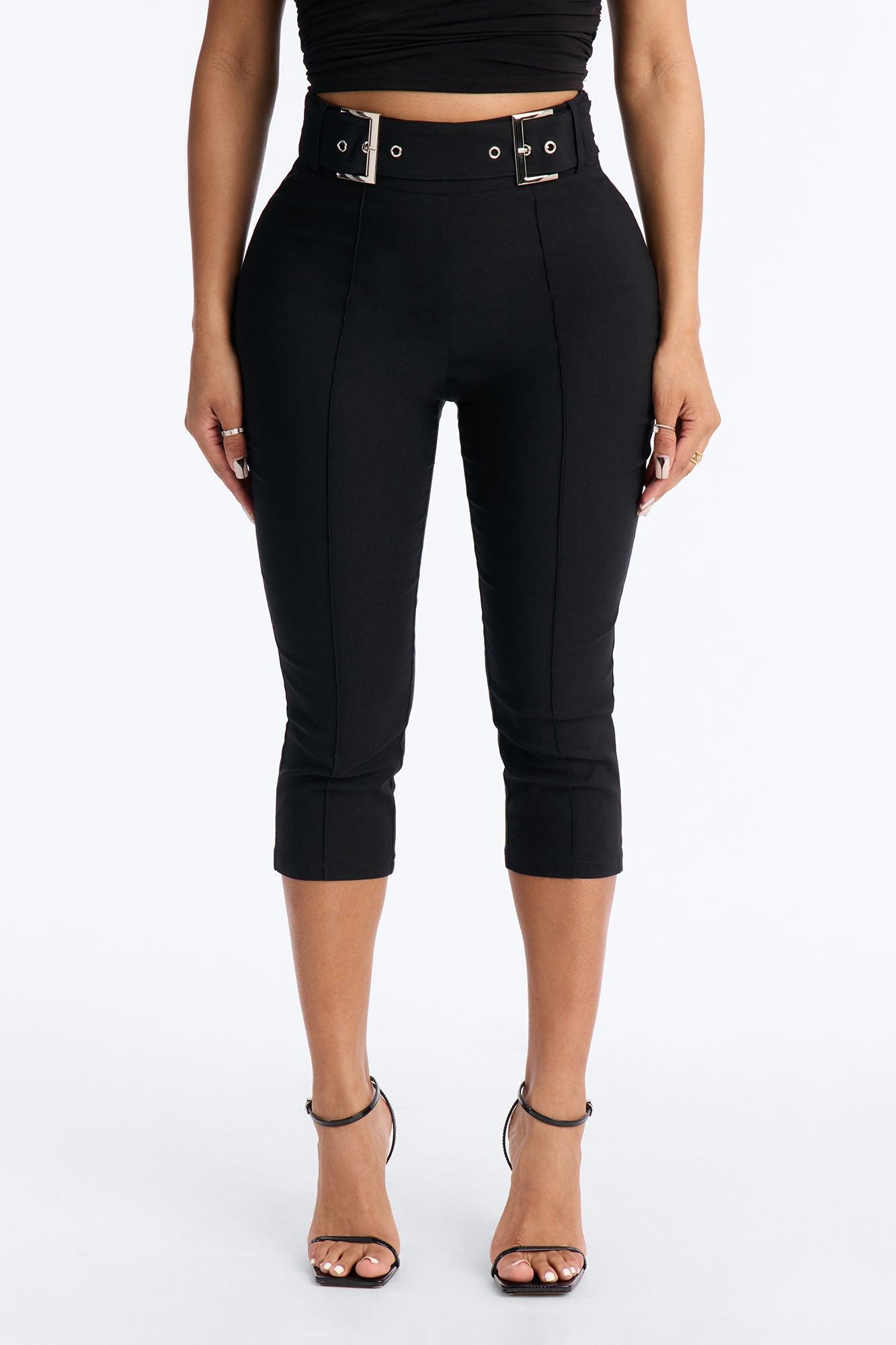 Makayla High Rise Buckle Skinny Capri Pant 19″ - Black Female Product Image