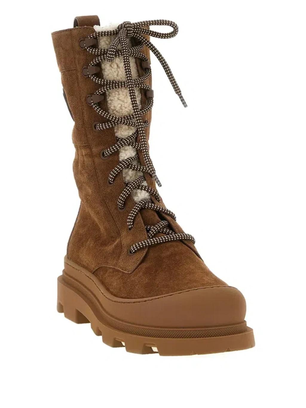 MONCLER Vera High Shearling-trimmed Suede Mid-calf Boots In Brown Product Image