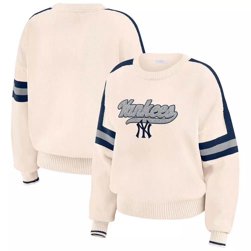 Women's WEAR by Erin Andrews Cream New York Yankees Stripe Pullover Sweater,  Product Image