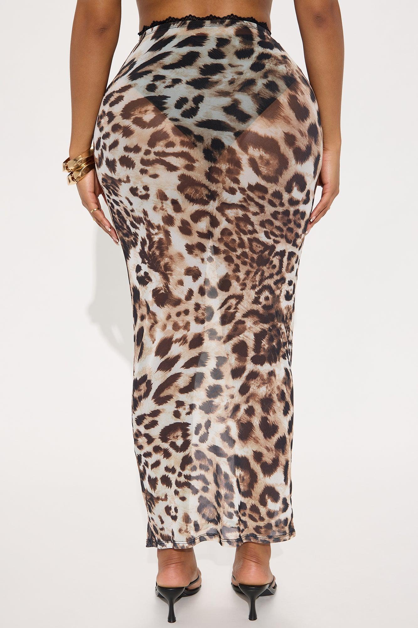 Acting Fierce Leopard Print Mesh Maxi Skirt - Brown/combo Product Image