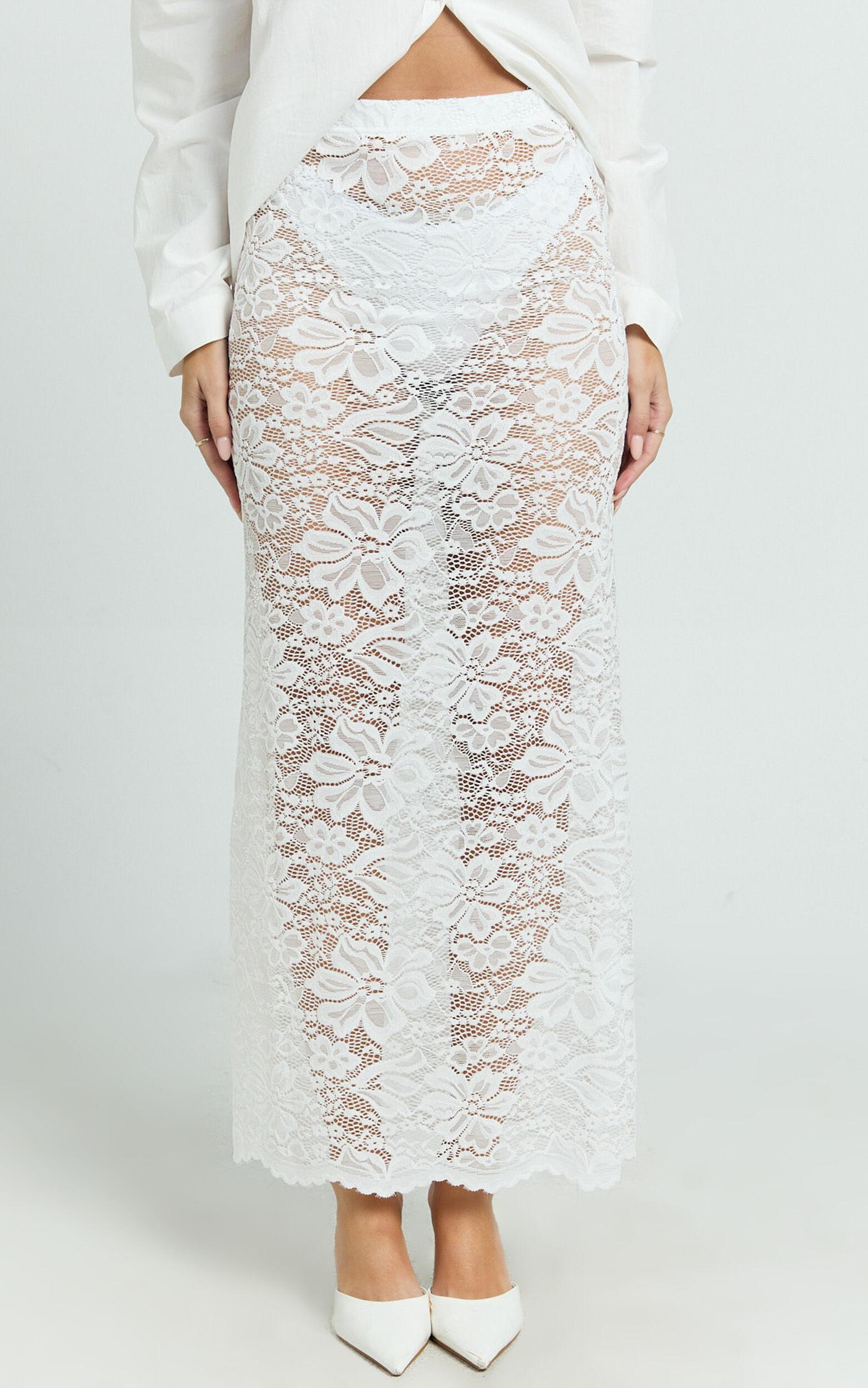 Dahlia Midi Skirt - Lace Skirt in White Product Image