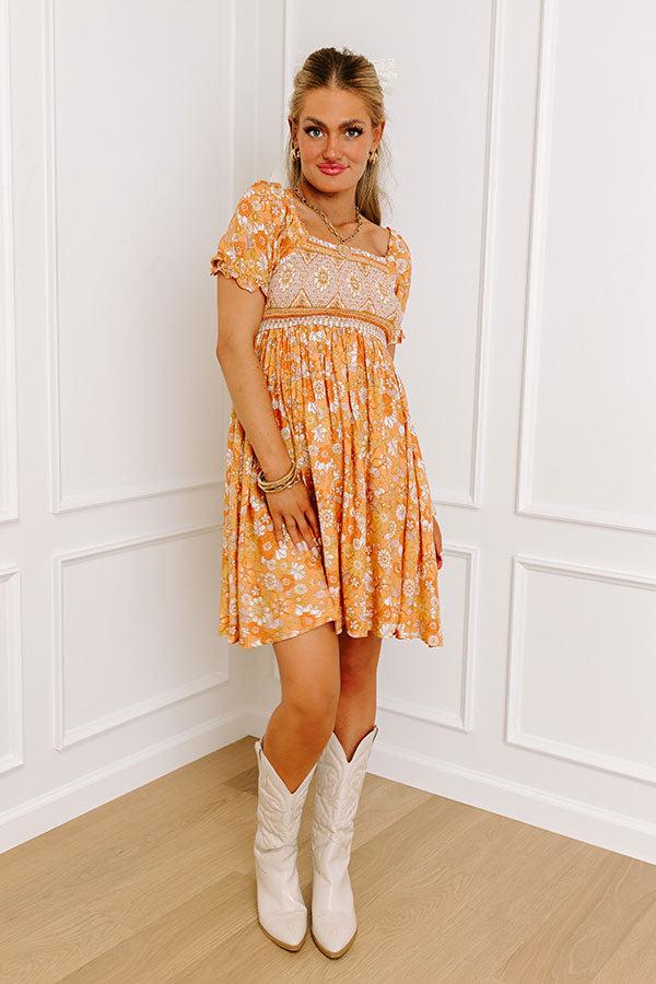 Fan Fav Smocked Floral Mini Dress in Orange Product Image