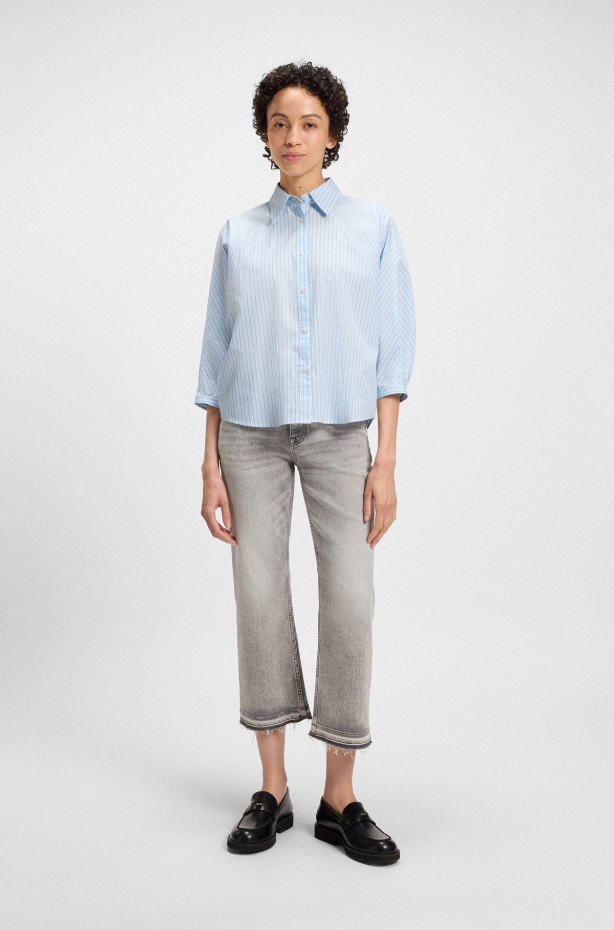 BOSS - Relaxed-fit blouse in striped cotton poplin - Light Blue Product Image