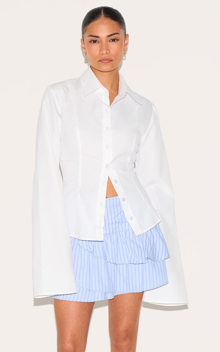  Petite Blue Pinstripe Ruffle Detail Mini Skirt Product Image