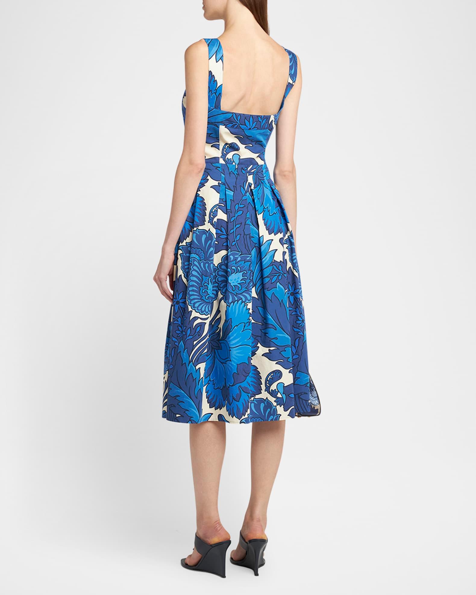 Floral Sleeveless Pleated Cotton Midi Sundress Product Image