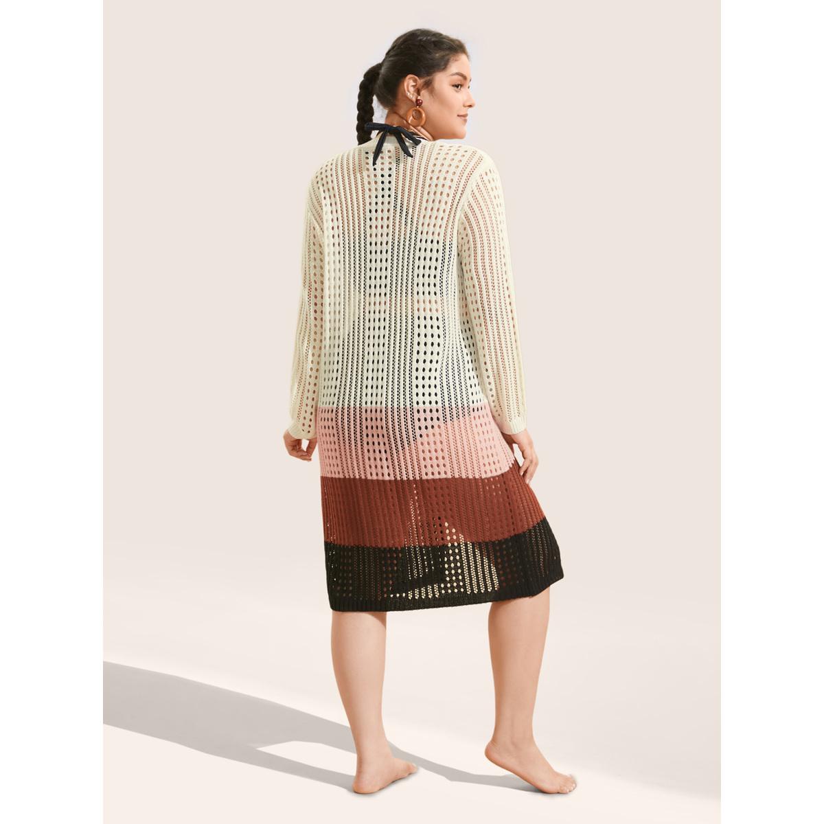 Plus Size Colorblock Contrast Tie Knot Cut Out Swim Cover Up Women's Swimwear Ivory Beach Tie knot Curve Swim Cover Ups BloomChic 12/L Product Image