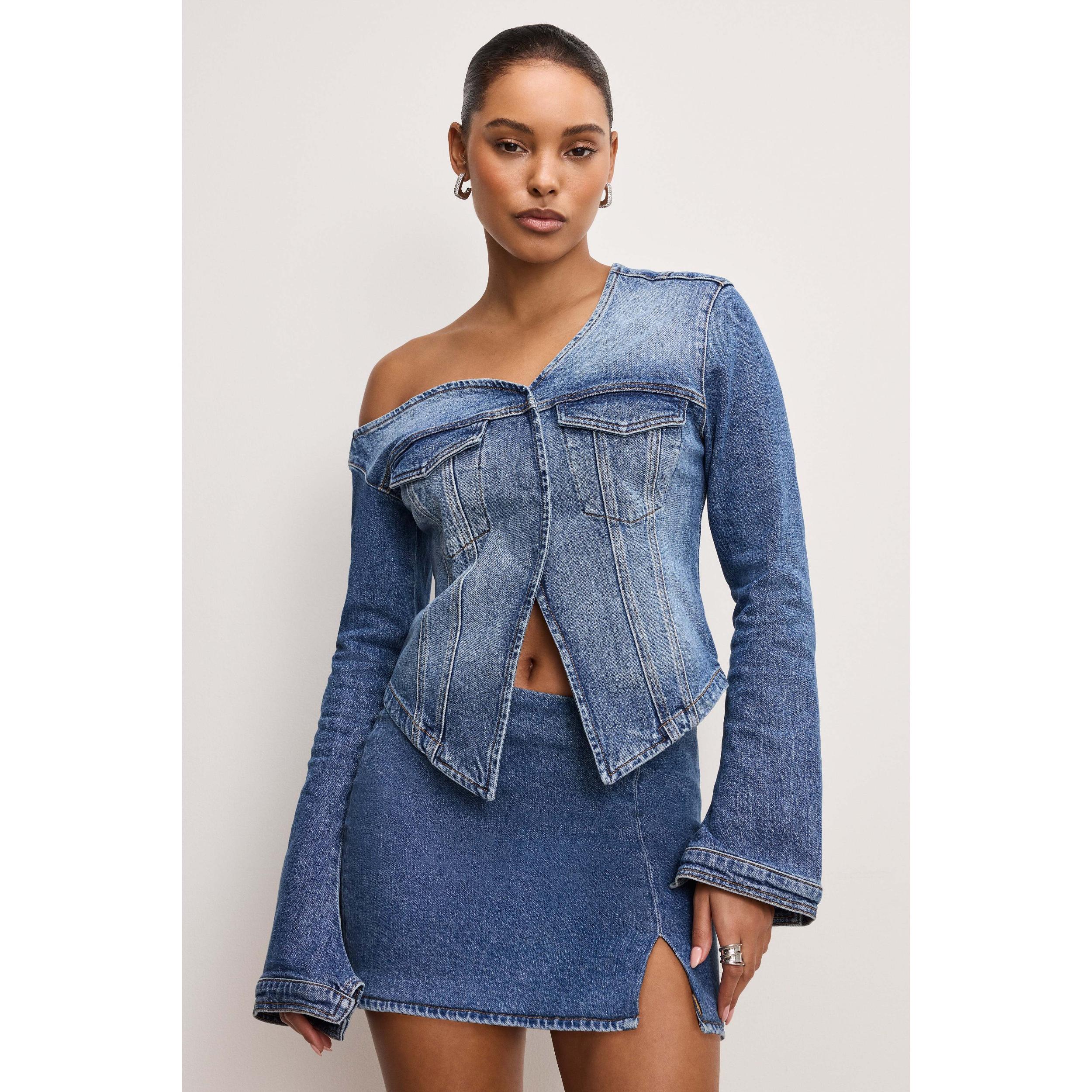 Womens Asymmetric Denim Shirt | , 1 | Good American by Khlo Kardashian Product Image