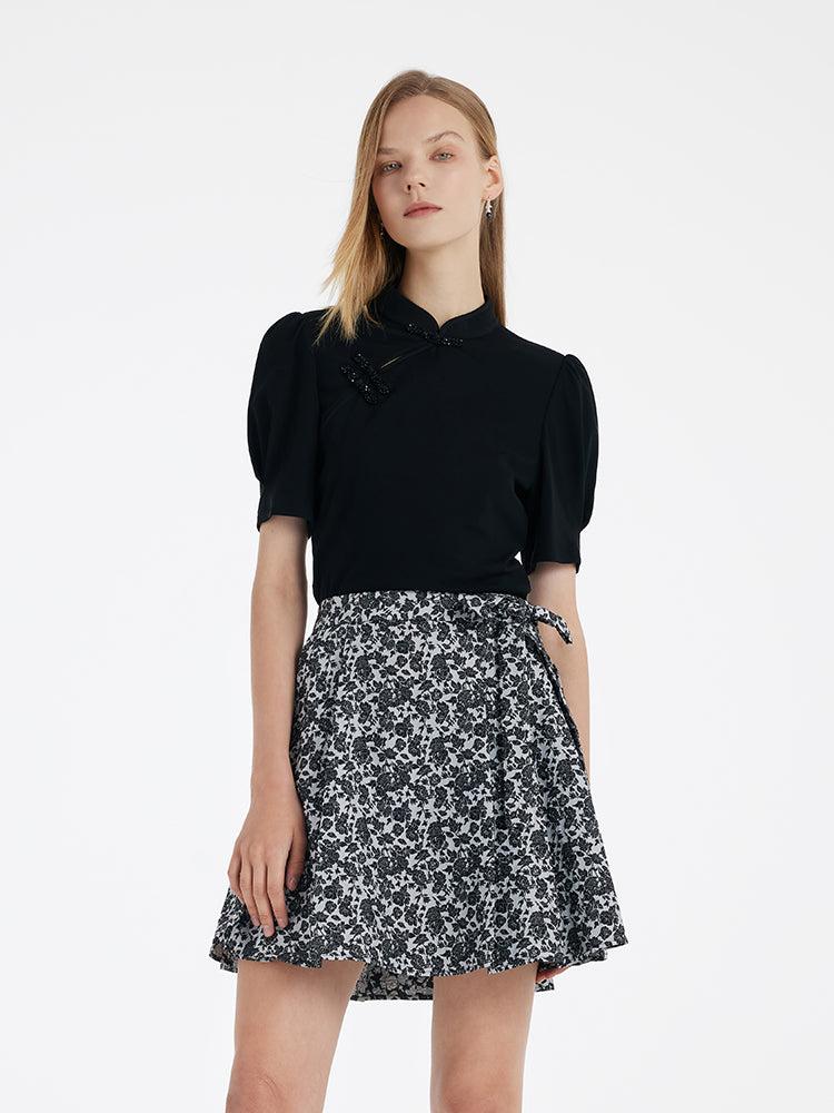 Mandarin Collared Knitted Top And Short Mamianqun Two-Piece Set Product Image