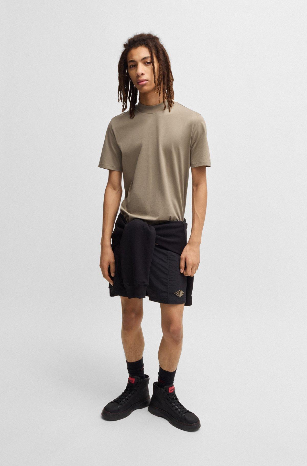 Slim-fit T-shirt in stretch cotton with stand collar Product Image