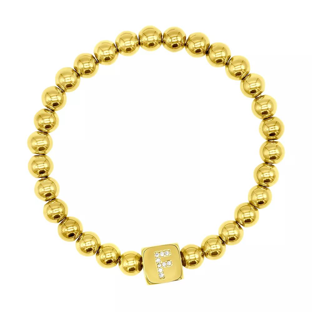Adornia Gold Tone Initial Cubic Zirconia Cube & Bead Stretch Bracelet, Womens Product Image