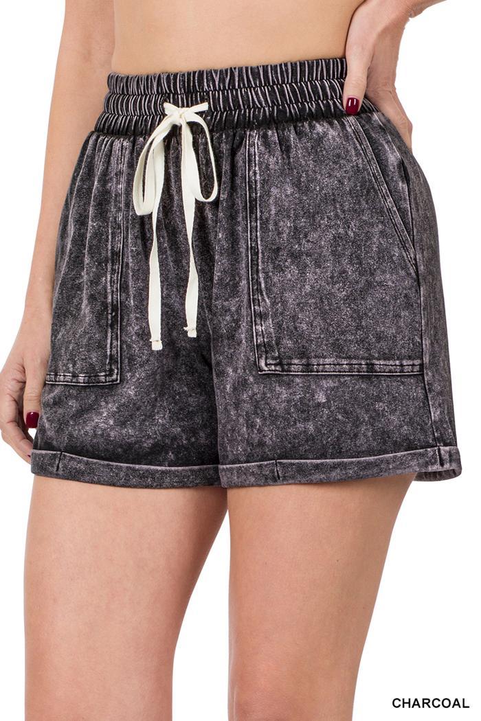 MINERAL WASH DRAWSTRING CUFFED SHORTS Product Image