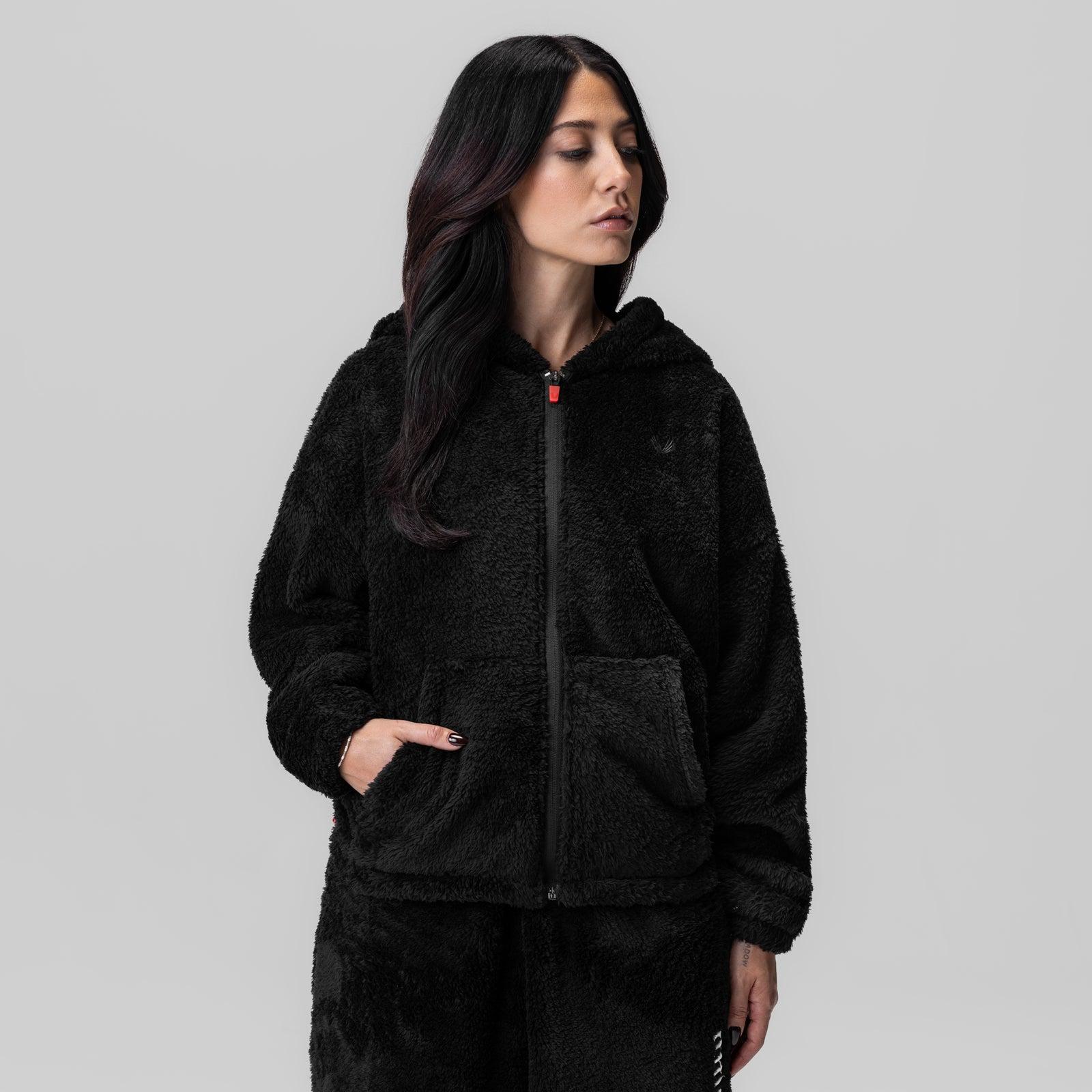 1005. Womens Sherpa Recovery Full Zip Hoodie - Black/White Female Product Image