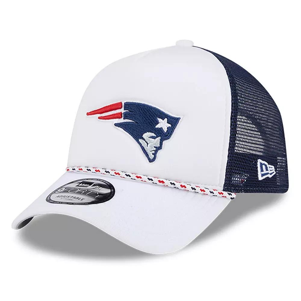 Men's New Era White/Navy New England Patriots Court Sport Foam Front A-Frame 9FORTY Adjustable Trucker Hat Product Image