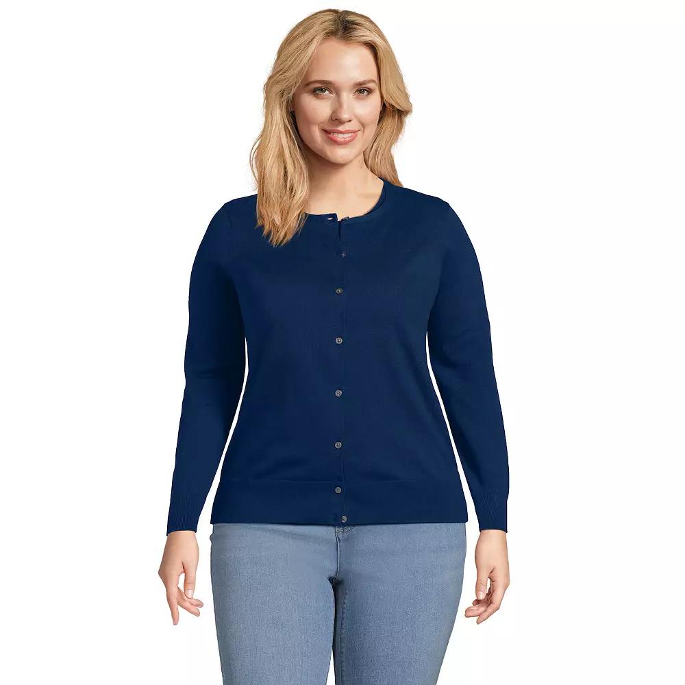 Plus Size Lands' End Fine Gauge Cotton Cardigan Sweater, Women's, Size: 1XL, Black Product Image