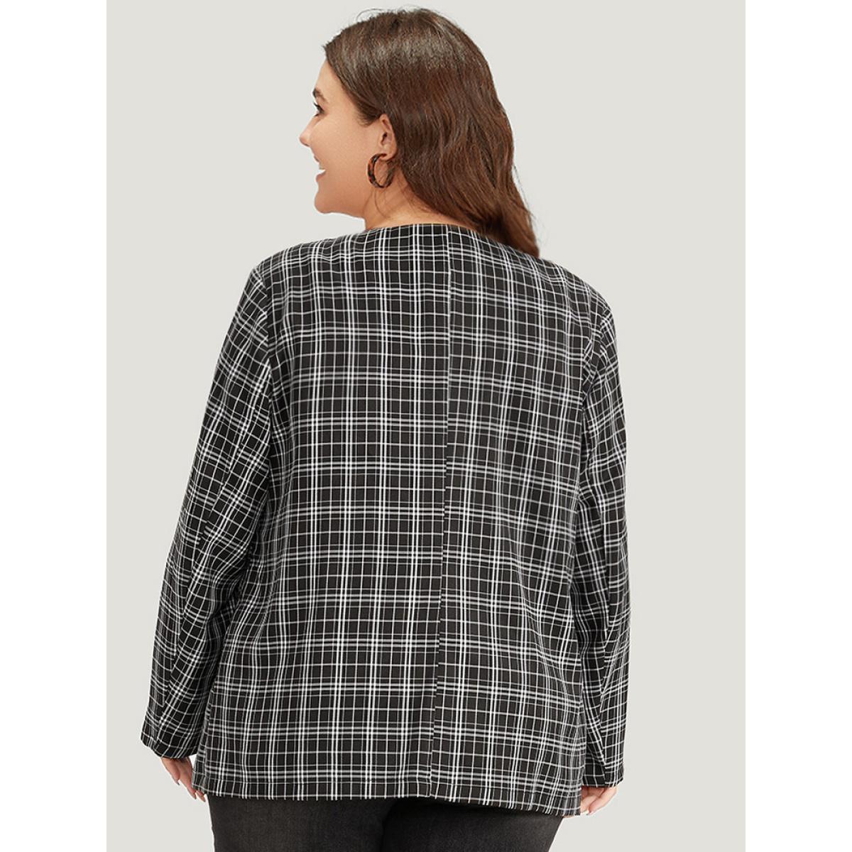 Plus Size Plaid Pocket Open Front Blazer Black Women Dailywear Plaid Pocket Sleeve Long Sleeve Open Front 18-20/2X Pocket Casual Blazers BloomChic Product Image